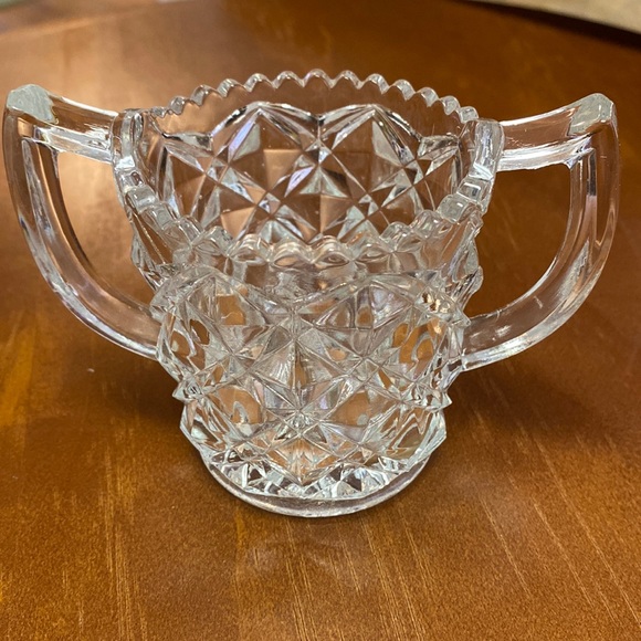 Glass Sugar Dish with Handles and Sawtooth Border - Picture 1 of 4